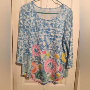 Sun Bay Nwot Blue and Pink Graphic 3/4 Sleeve Tunic Size Large